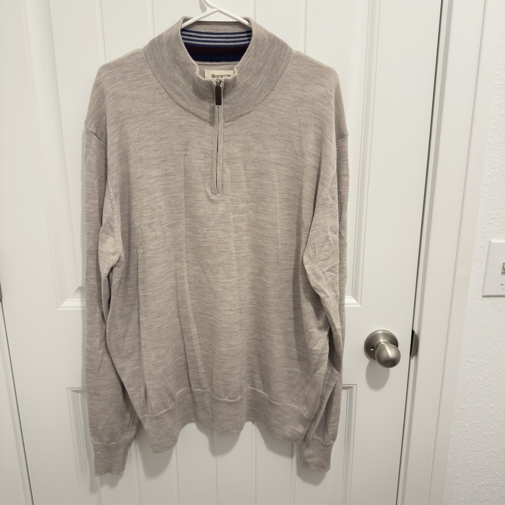 Borgo28 Men's 100% Merino Wool 1/4 Zip Pullover Tan Sweater Size XL